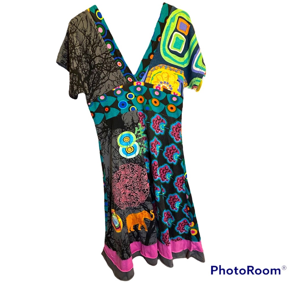 Vibrant Desigual midi dress with embroidered details, size L - Picture 3 of 9